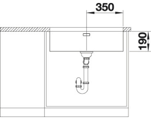 Schéma d''un évier mesurant 350 sur 190 millimètres.