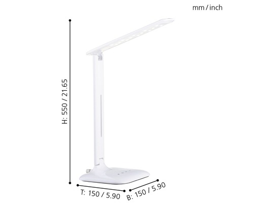 Lampe de bureau LED blanche avec indication des dimensions