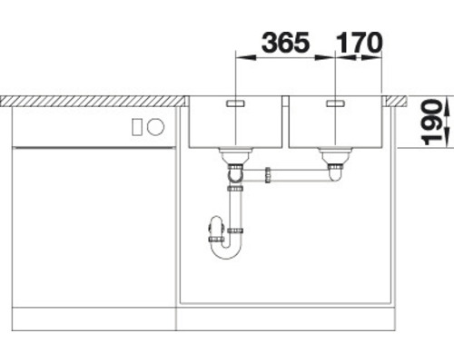 Skizze einer Doppelspüle mit Massangaben