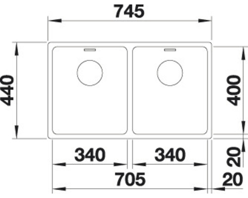 Schéma technique d''un évier double avec dimensions