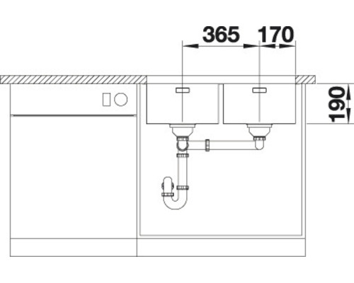 Dessin d''un évier à double cuve avec indications de dimensions