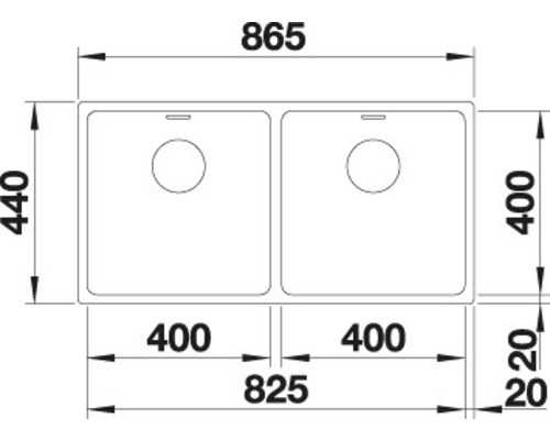Schéma d''un évier double avec dimensions.