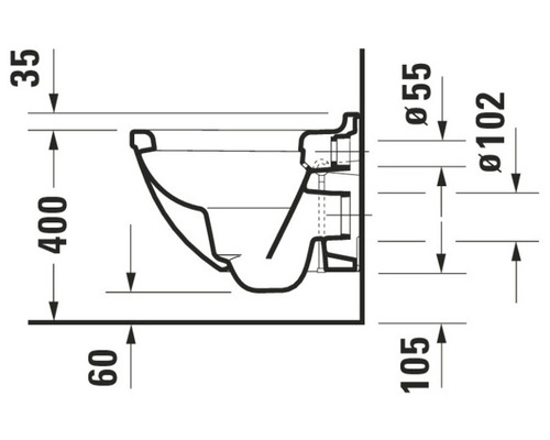 Technische Zeichnung eines Wand-WCs mit Maßangaben