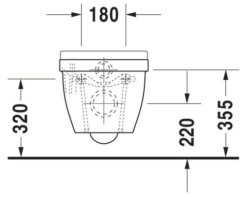 Technische Zeichnung eines Wand-WCs mit Massangaben
