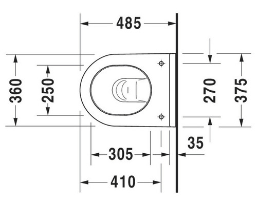 Technische Zeichnung eines wandhängenden WCs mit Maßangaben