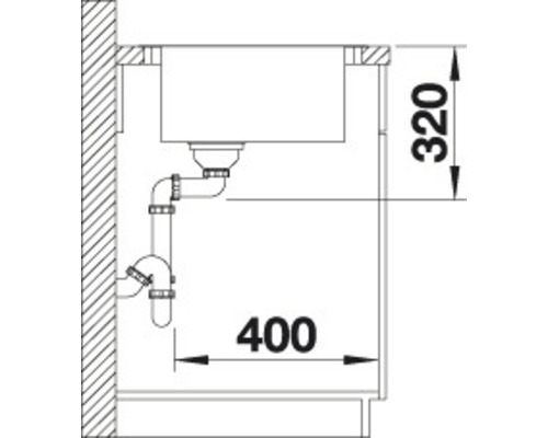 Dessin technique d''un évier de cuisine avec les dimensions 320 et 400