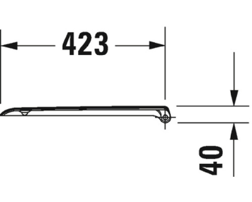 Schéma technique d''un couvercle de WC avec les dimensions 423 sur 40 millimètres