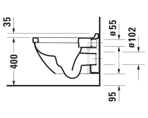 Schéma technique d''un WC suspendu avec dimensions.