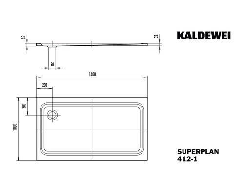 Kaldewei Superplan Receveur de douche dessin technique avec dimensions