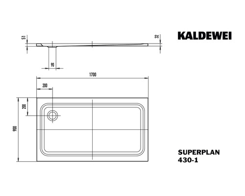 Kaldewei Superplan Receveur de douche plan avec les dimensions