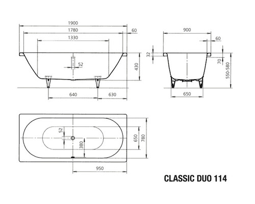 Schéma technique d''une baignoire avec dimensions
