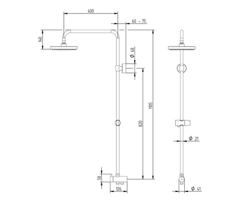 Schéma technique d''un robinet de douche avec dimensions