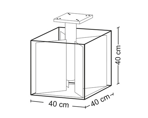 Technische Zeichnung eines Möbelelements mit den Maßen 40 x 40 x 40 cm