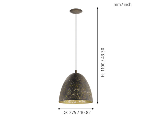 Hängeleuchte mit den Maßen 1100 mm Höhe und 275 mm Durchmesser