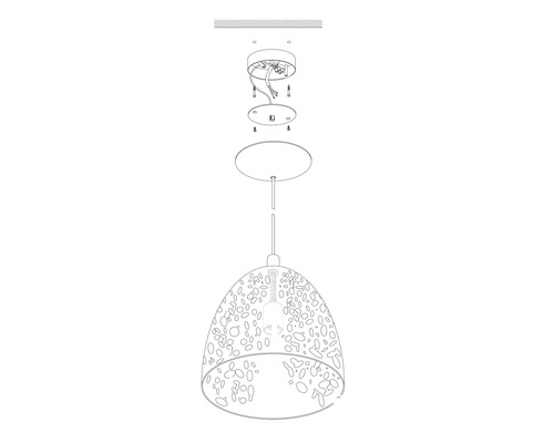 Explosionszeichnung einer Hängeleuchte mit Lampenschirm