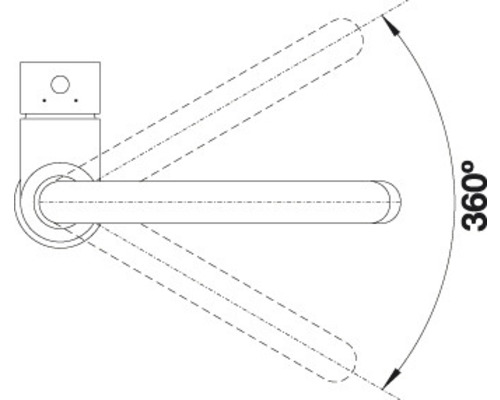 Dessin technique d''une poignée de porte avec une rotation de 360 degrés