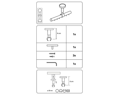 Instructions de montage pour une tringle à rideaux avec accessoires