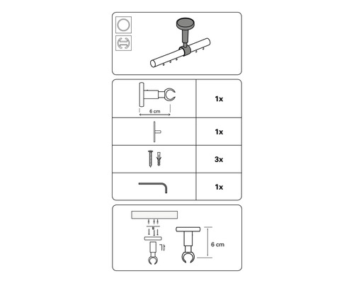 Image des pièces pour le montage des tringles à rideaux