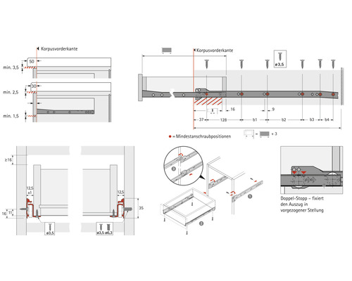 Schéma technique d''une coulisse de tiroir avec indications de dimension