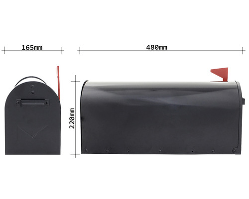 Image d''une cote de boîte aux lettres avec une largeur de 480 millimètres et une hauteur de 220 millimètres.