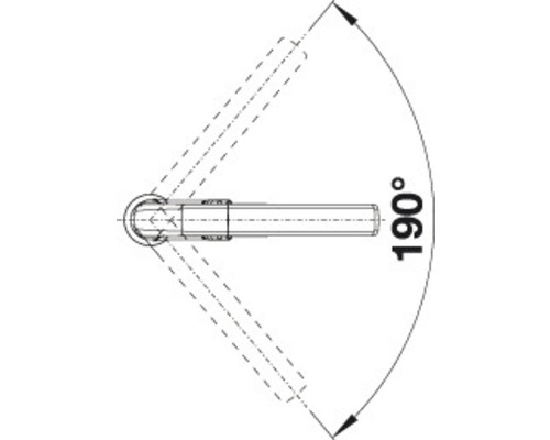 Représentation de la plage de pivotement à 190 degrés d''un produit.