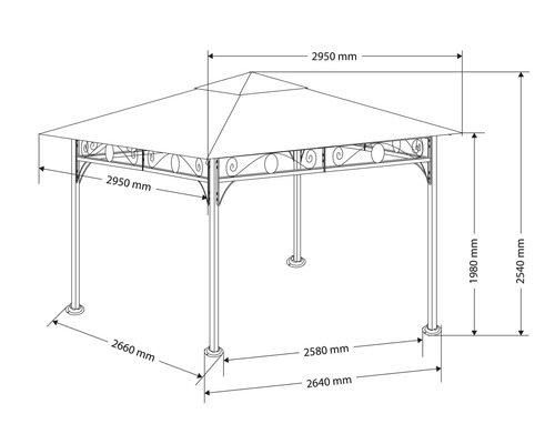 Schéma technique d''un pavillon avec dimensions.