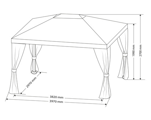 Technische Zeichnung eines Pavillons mit Maßangaben