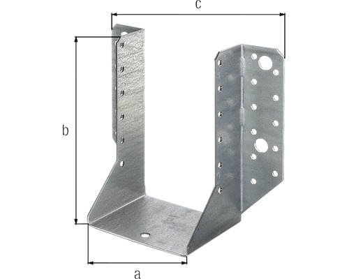 Balkenschuh mit Abmessungen a, b und c aus Metall