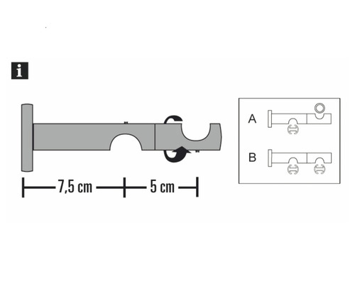 Dessin technique d''une tringle à rideaux avec dimensions et options de montage