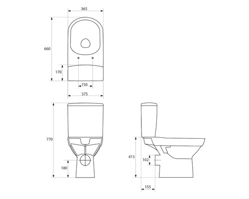 Schéma technique d''un WC au sol avec dimensions