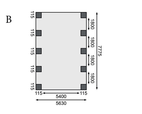 Grundriss mit Abmessungen in Millimeter