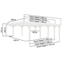 Masszeichnung Doppelcarport mit Abmessungen