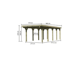 Abbildung eines Holzcarports mit Maßangaben.