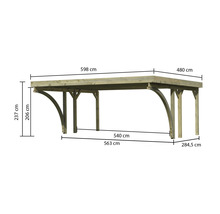 Abbildung eines Holzcarports mit Maßangaben