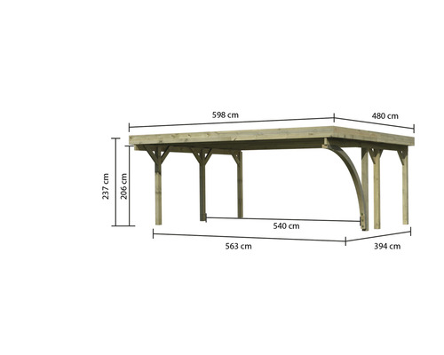 Abmessungen des Holz Carports dargestellt