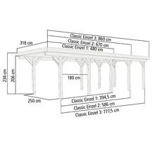 Illustration eines Carports mit Maßangaben