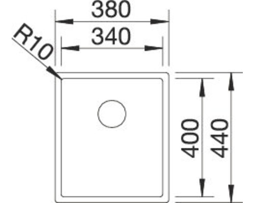 Schéma technique d''un évier avec les dimensions 380, 340, 400 et 440.