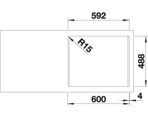 Dessin technique d''un évier avec les dimensions 592, 488 et 600 millimètres