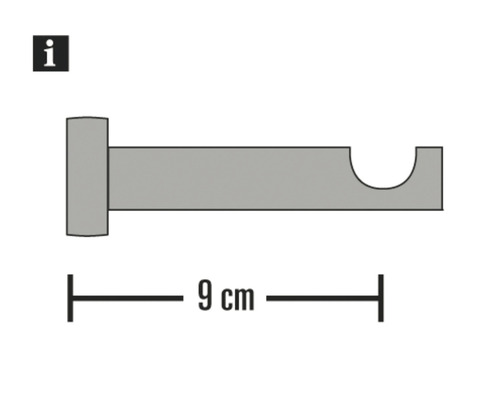 Support de tringle à rideaux, vue latérale avec indication de la taille, neuf centimètres