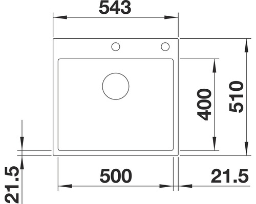 Dimensions d''un évier de cuisine : 543 x 510 millimètres