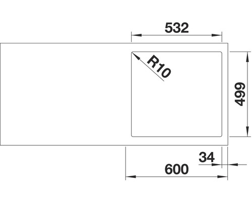 Technische Zeichnung eines Waschtisches mit Maßangaben.