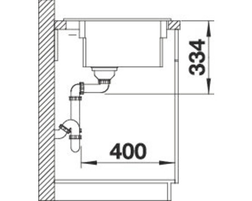 Dessin technique d''un évier avec des dimensions de 334 et 400 millimètres.