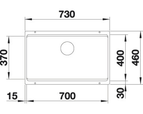 Skizze einer Küchenspüle mit Maßangaben