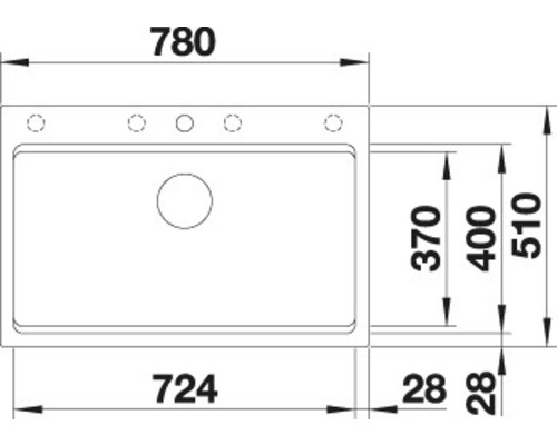 Technische Zeichnung einer Spüle mit Maßen.