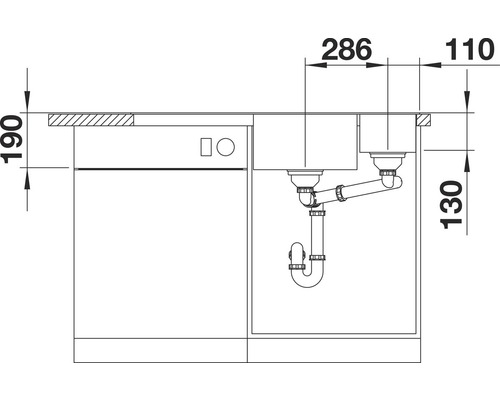 Dessin d''un évier avec dimensions pour l''aménagement de la cuisine