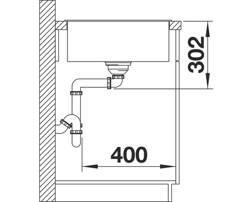 Schéma d''un évier avec les dimensions 302 et 400