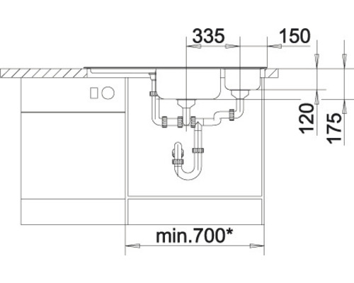 Schéma d''un évier avec les dimensions pour l''installation