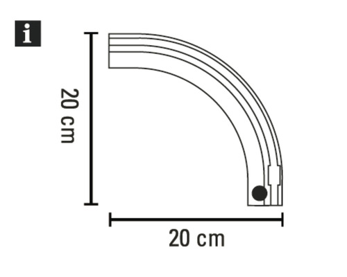 Abbildung einer Viertelkreis-Duschdichtung mit den Massen 20 mal 20 Zentimeter.
