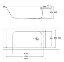 Schéma technique d''une baignoire avec dimensions
