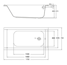 Schéma technique d''une baignoire avec dimensions